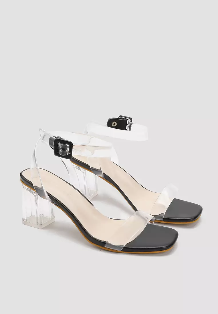 White clear hot sale strap heels