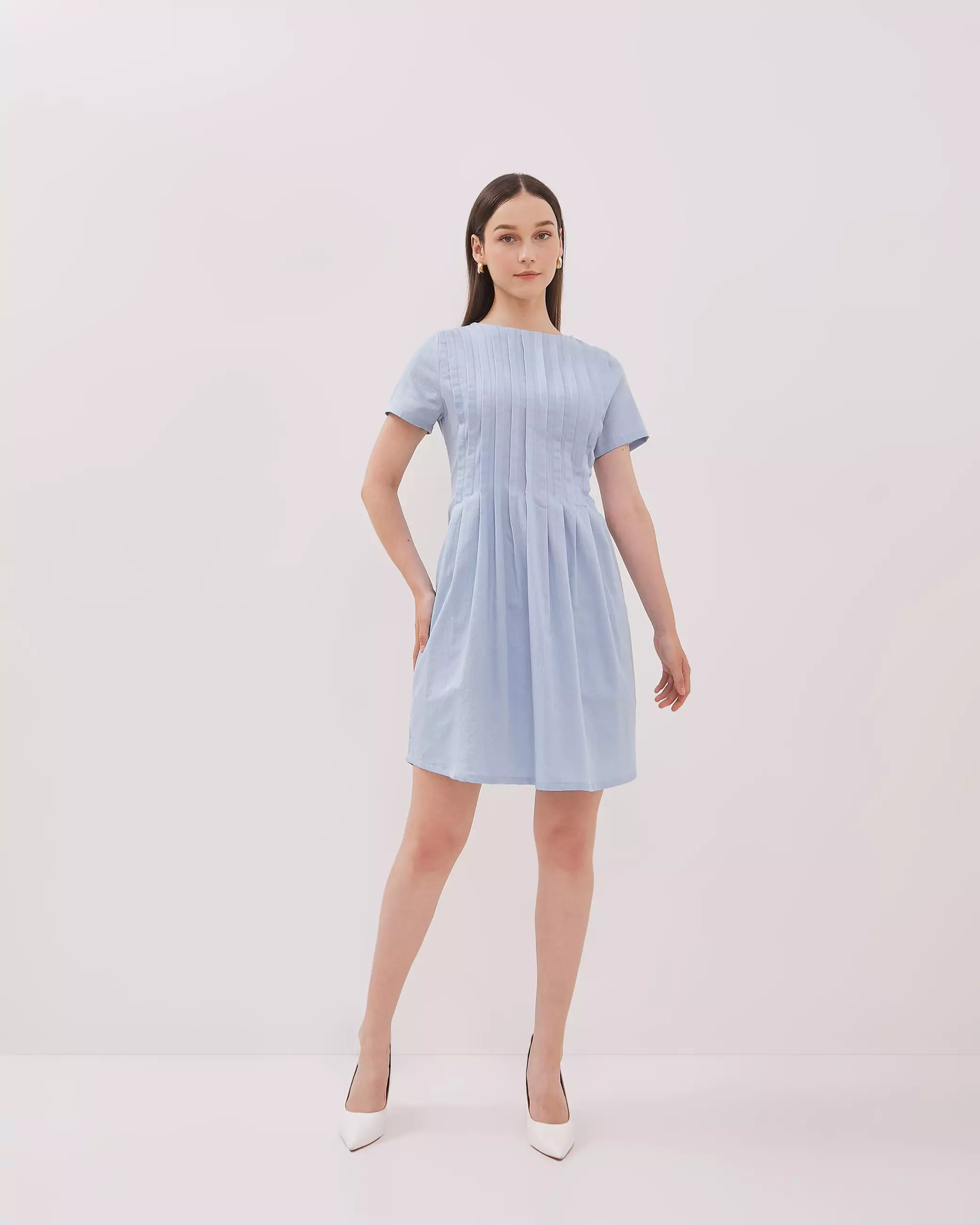 Urban Exchange Nayla Blue Dress / Dress Katun Lengan Pendek Warna Blue