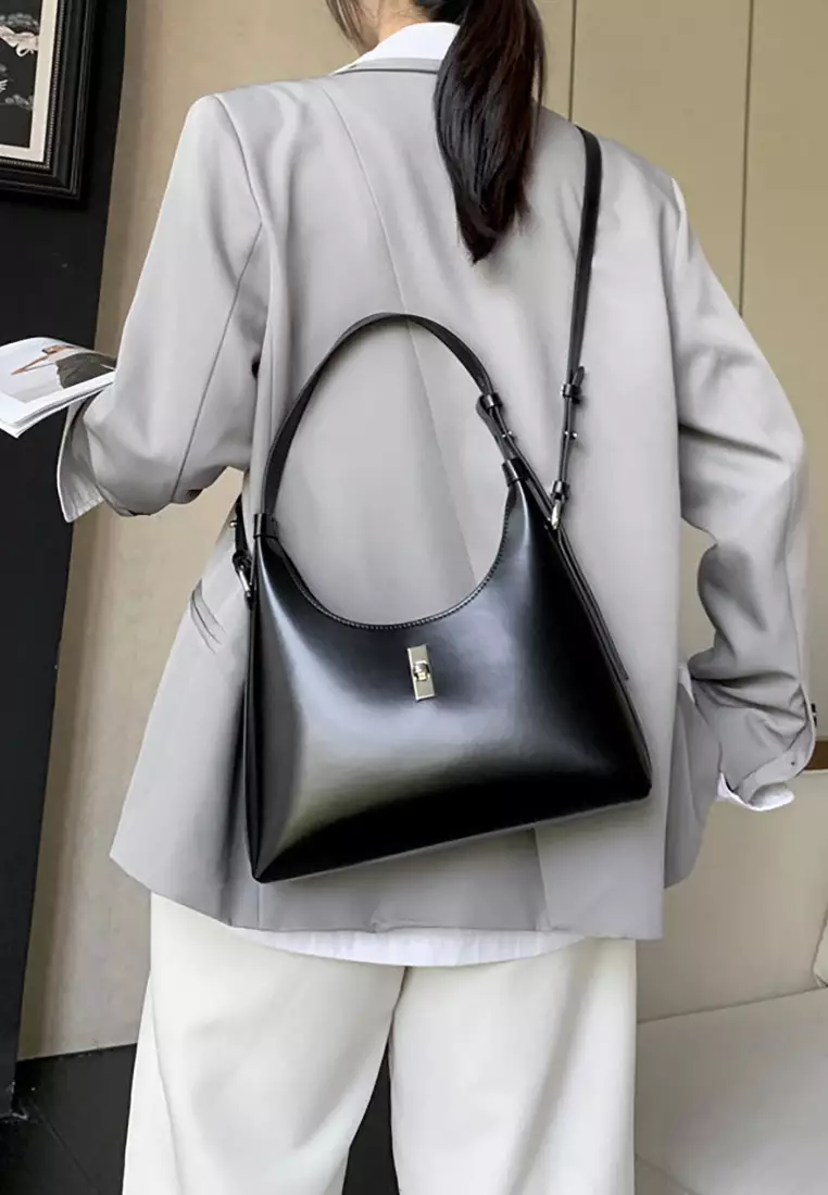 Women's Classic Cowhide Leather 2-Ways Crossbody Bags Axillary Bags