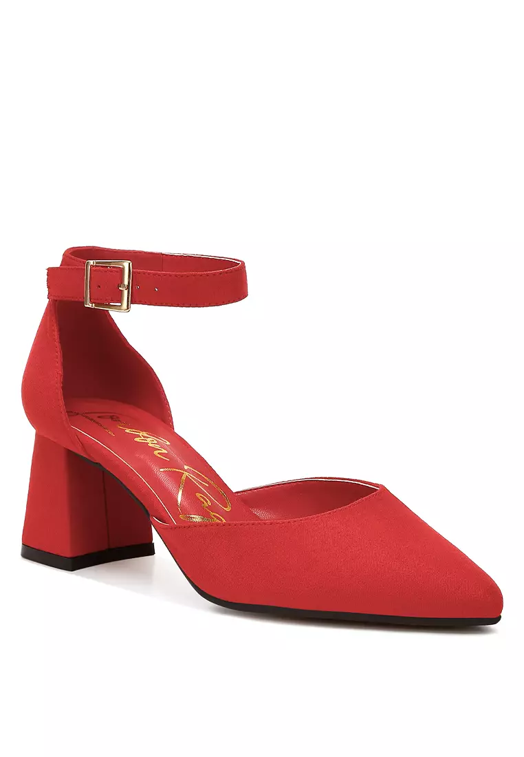 Microfiber Block Heel Sandals in Red