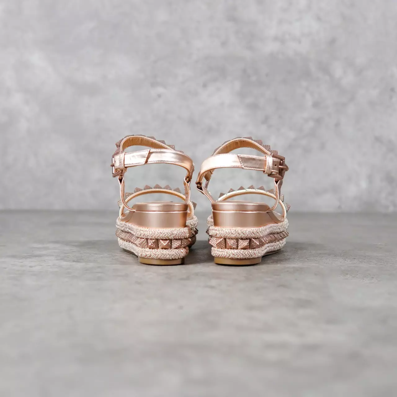 Sepatu CL CHRISTIAN LOUBOUTIN PYRACLOU 6CM ROSE GOLD SPIKE WEDGES 100% ORIGINAL