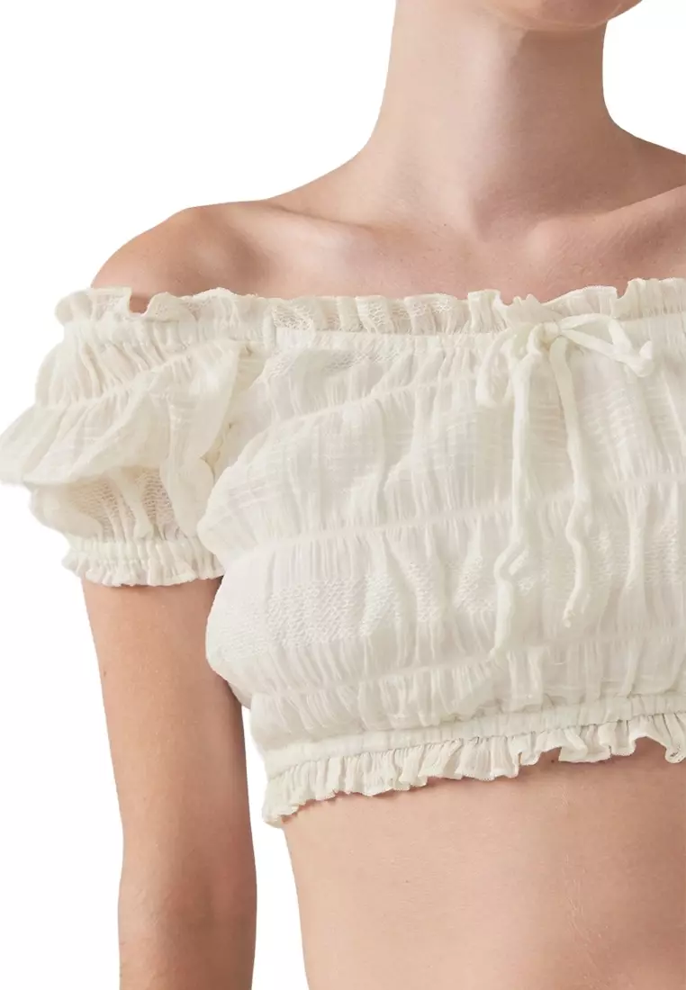 Smocked Peasant Top With Tie