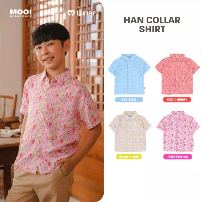 Mooi Kemeja Anak Laki-Laki Lunar Collection Han Collar Shirt - Pink Fushia