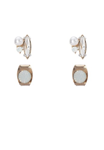 二入仿鑽珍珠zalora taiwan 時尚購物網耳環, 飾品配件, 飾品配件