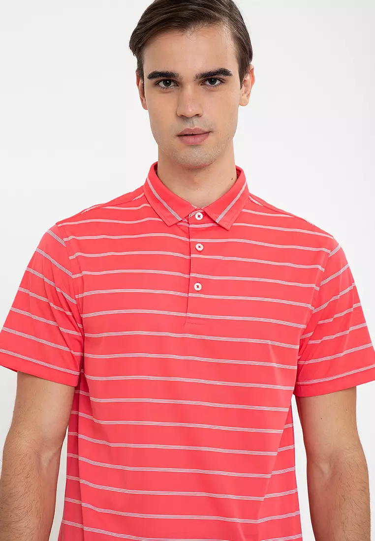 Red and white striped golf shirt sales