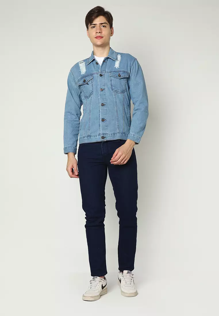 Jaket Ripped Denim Pria Topaz Light Blue 192101N