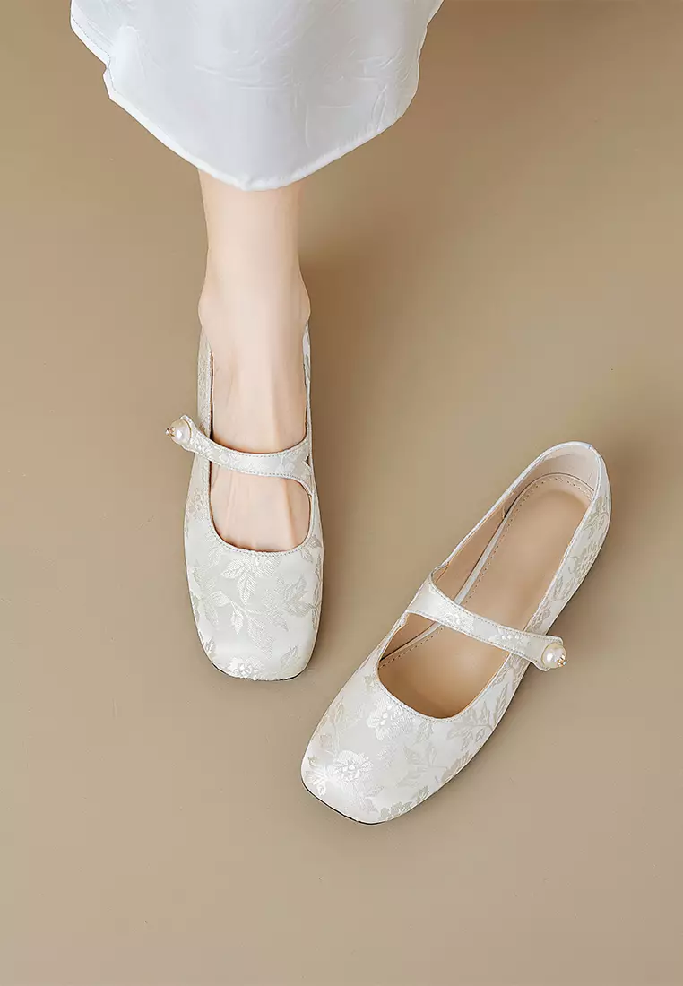 2.5CM Pearl Strap Satin Mary Jane Shoes WW633-1