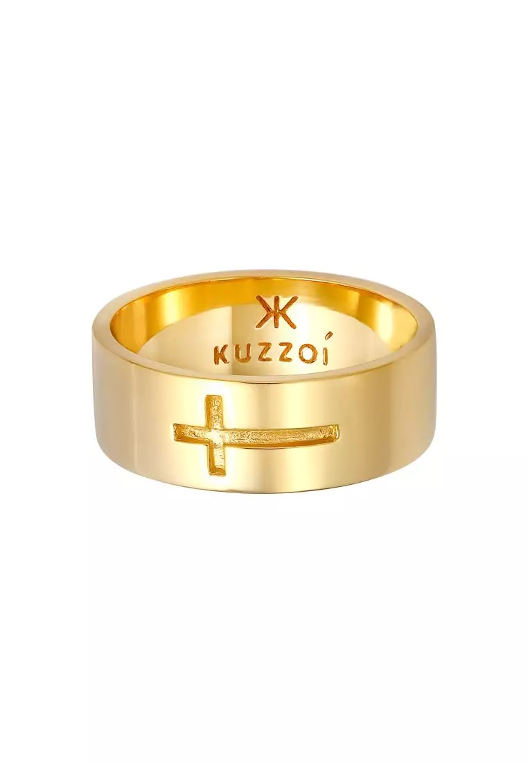 Ring Men Bandring Cross Trend in 925 Sterling Silver gold-plated