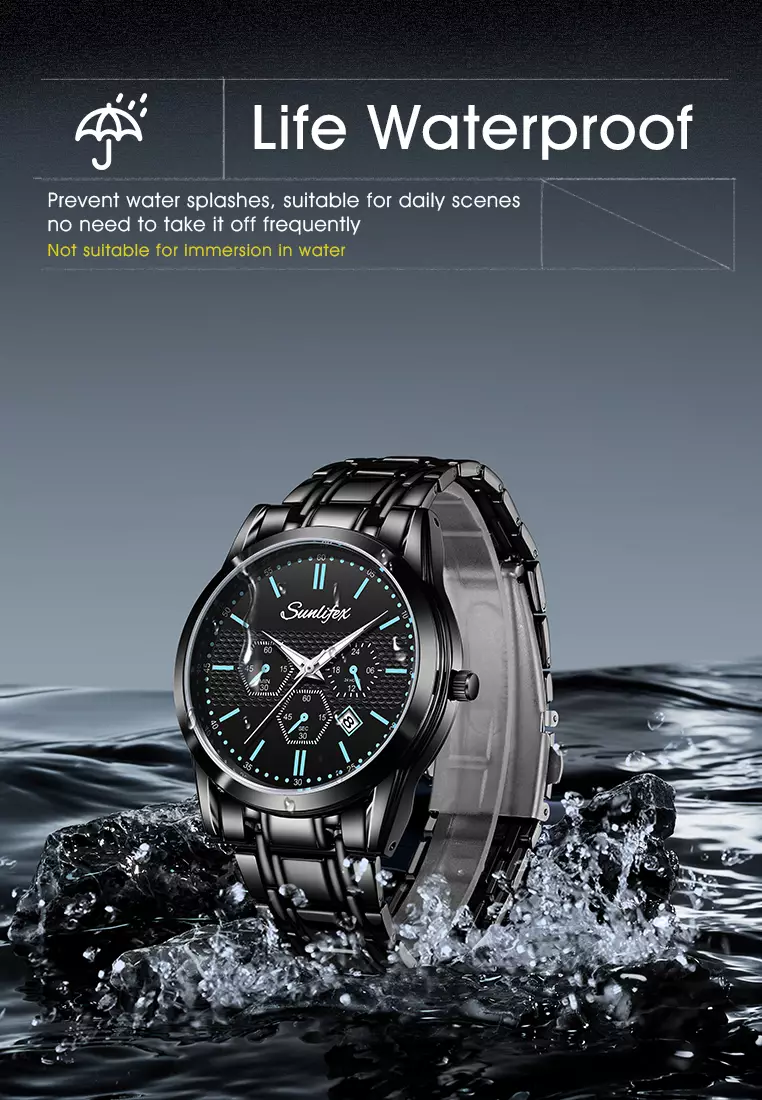 Jam Tangan Pria 9035 Analog Kalender Santai Tali Stainless Steel Jam Tangan Cowok blue