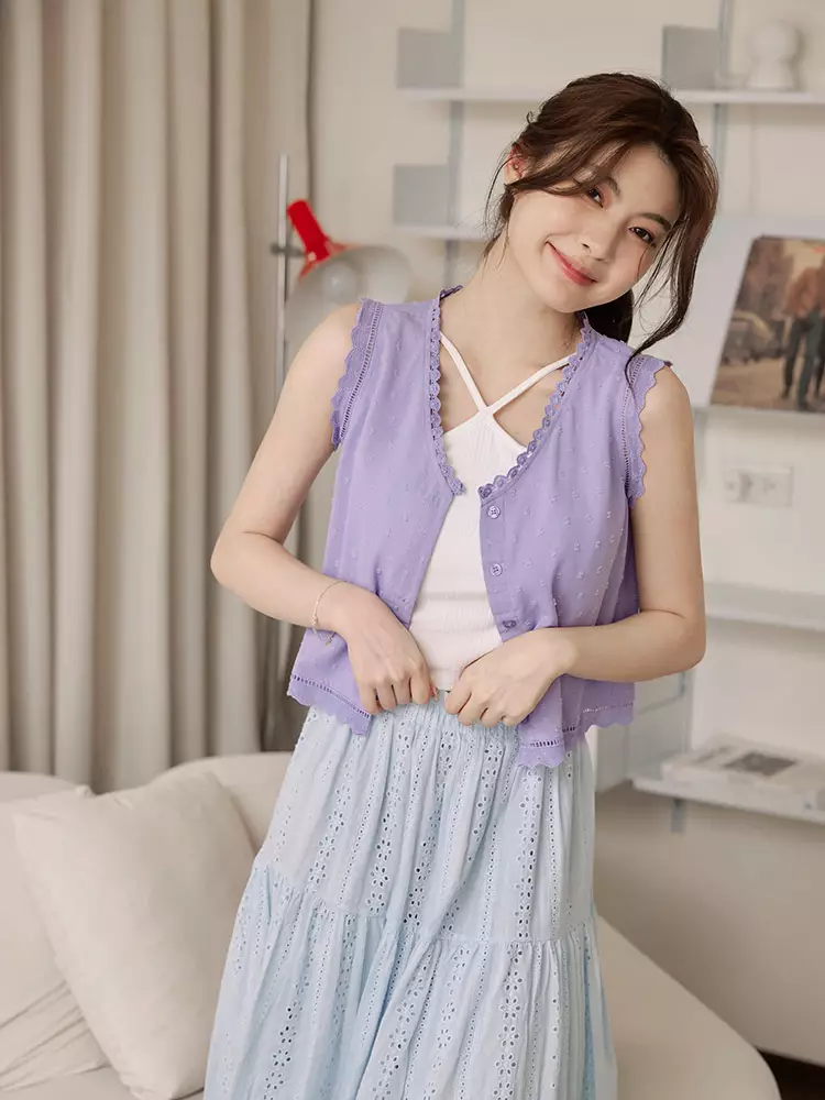 Lace Textured Open-Front Cropped Vest [AB18778]