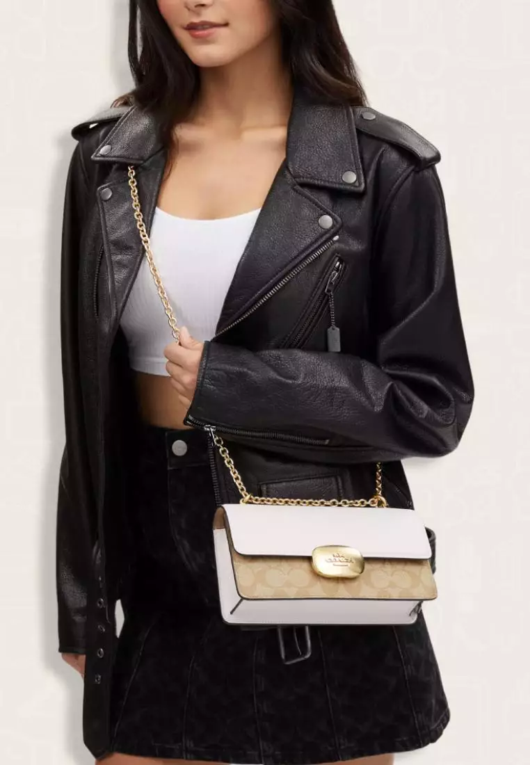 Coach Eliza Flap Crossbody Bag In Signature Canvas Light Khaki Chalk