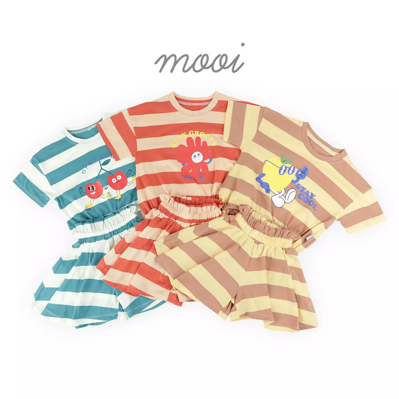 Mooi Setelan Anak Perempuan Nicole Striped Set - Sage Green
