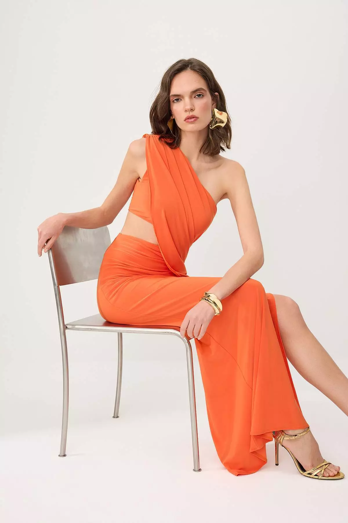 Buy Trendyol Orange Straight Cut Out Detail Asymmetrical Neckline Knitted  Sandy Maxi Evening Dress & Graduation Dress Online | ZALORA Malaysia