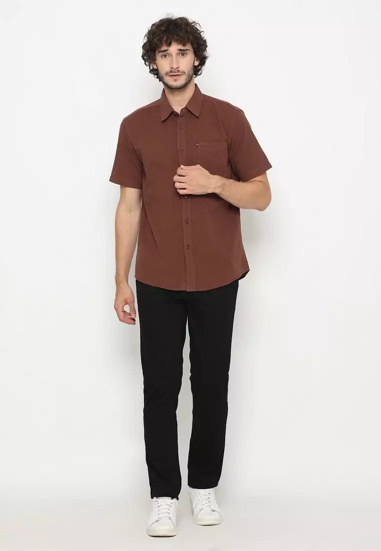 POLICE Kemeja Polos Cordoray Coklat Regular Fit Pria