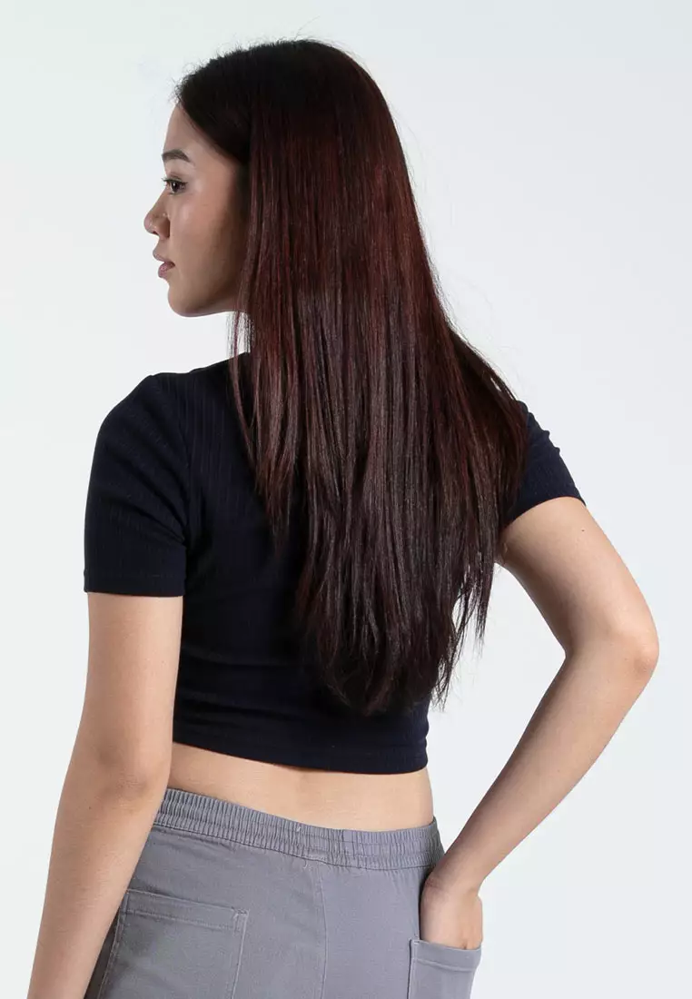 Forest Ladies Casual Knit Crop Top Women Crop T-Shirt - 822357-33Navy