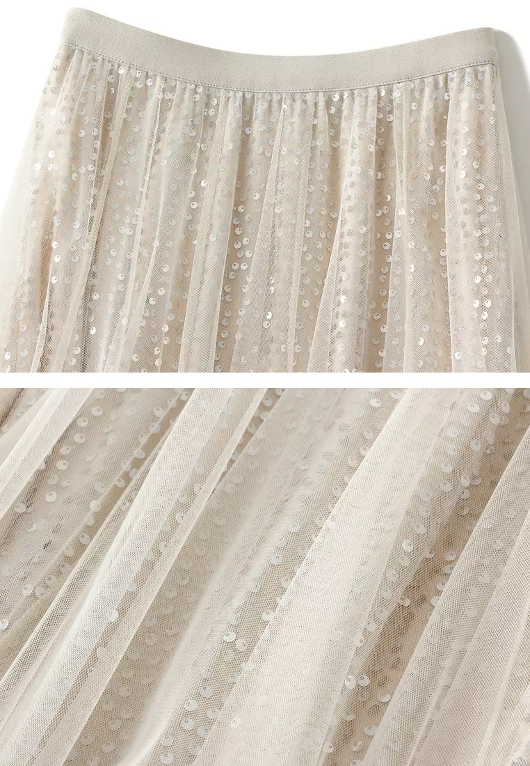 Sequin Mesh A-line Skirt AF-K503