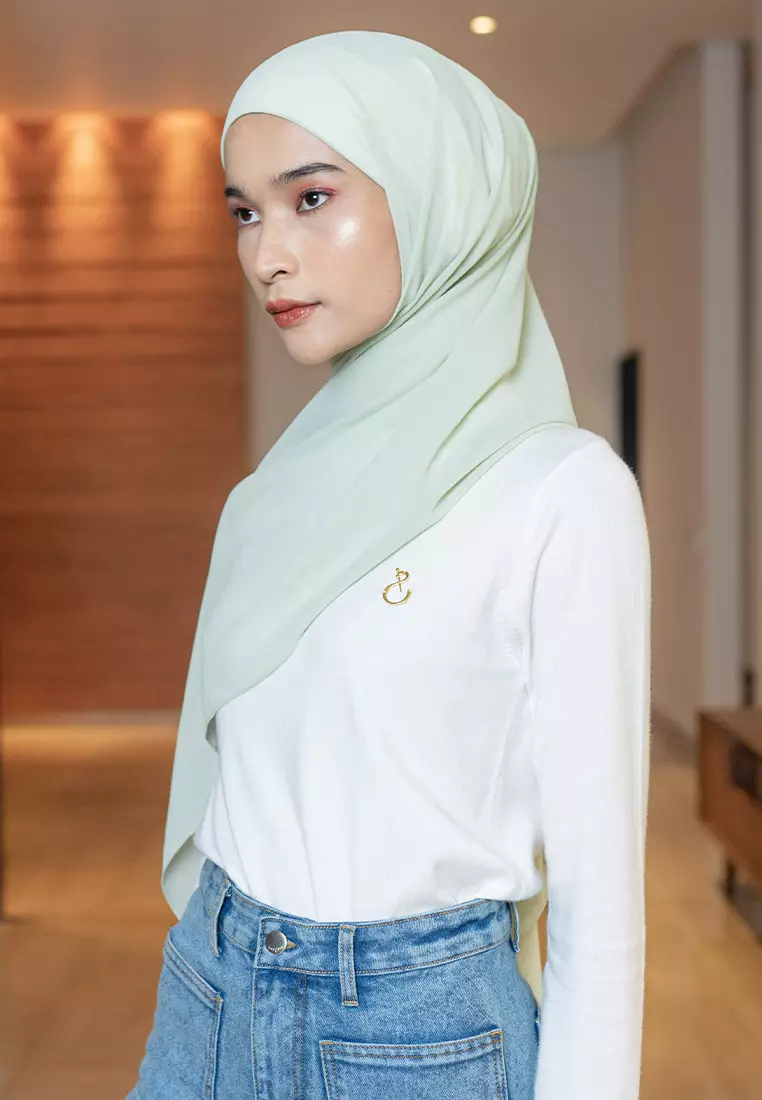 Jenna & Kaia - Ideline Pashmina Cameo Green - Pashmina Instan Premium Ceruti Babydoll