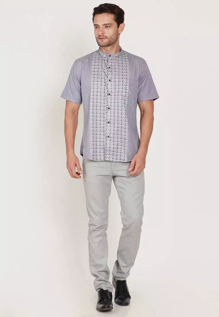 KOKO LAGAWI PURPLE Kemeja Casual Formal Pria Lengan Pendek SS - Baju Atasan Top Man Muslim Shirt