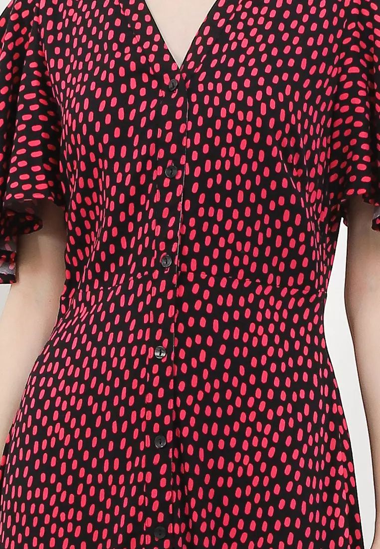 Printed V-Neck Midi Tea Dress