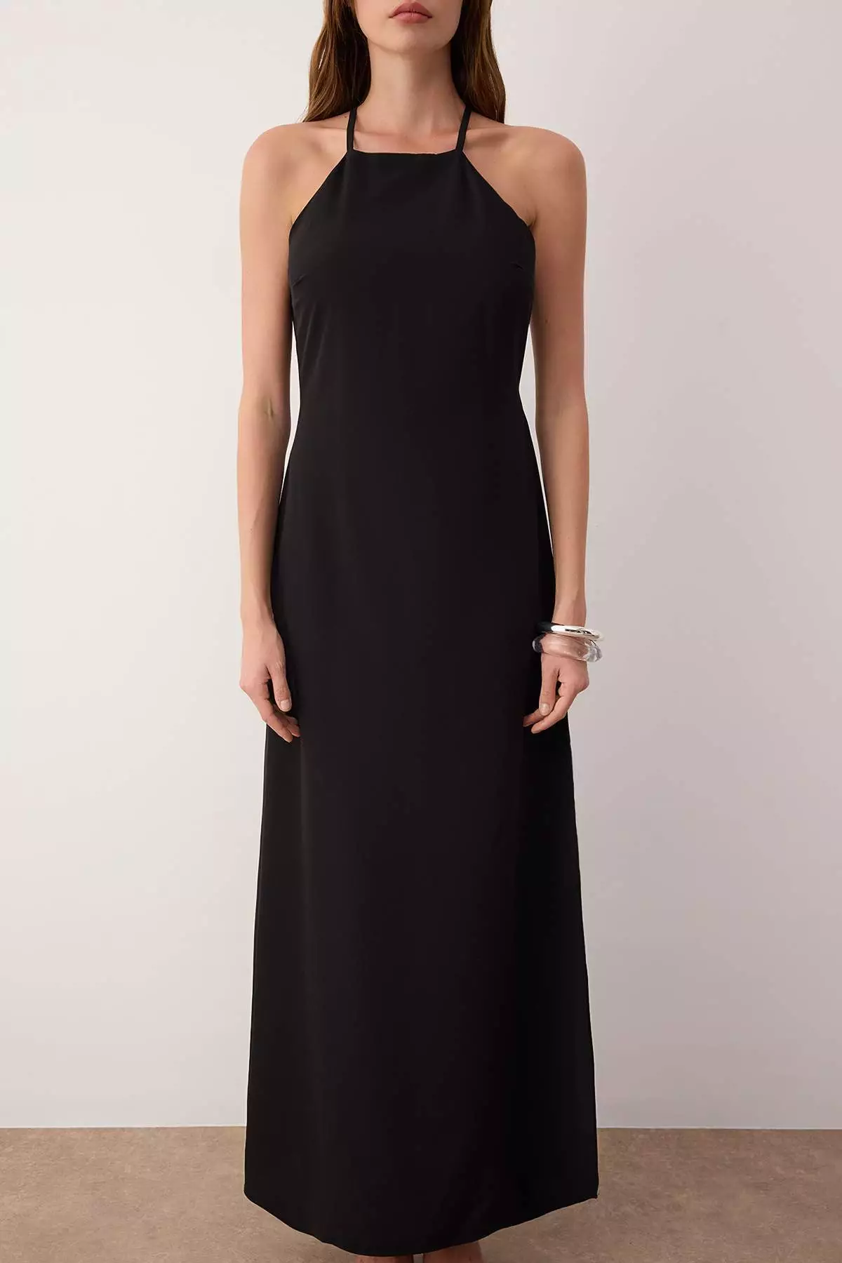 Black A-Line Slit Maxi Woven Dress