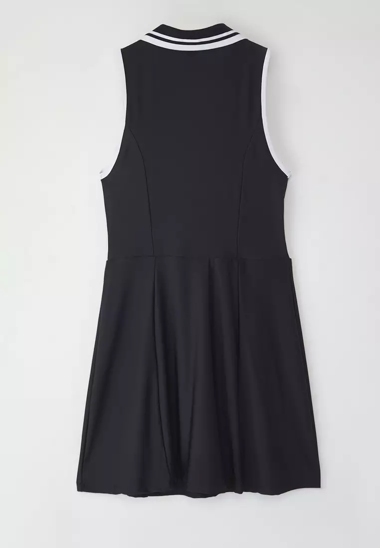 Navy Blue Micro Fabric Zipper and Piping Detail Tennis Knitted Sports Dress THMSS25EL00005
