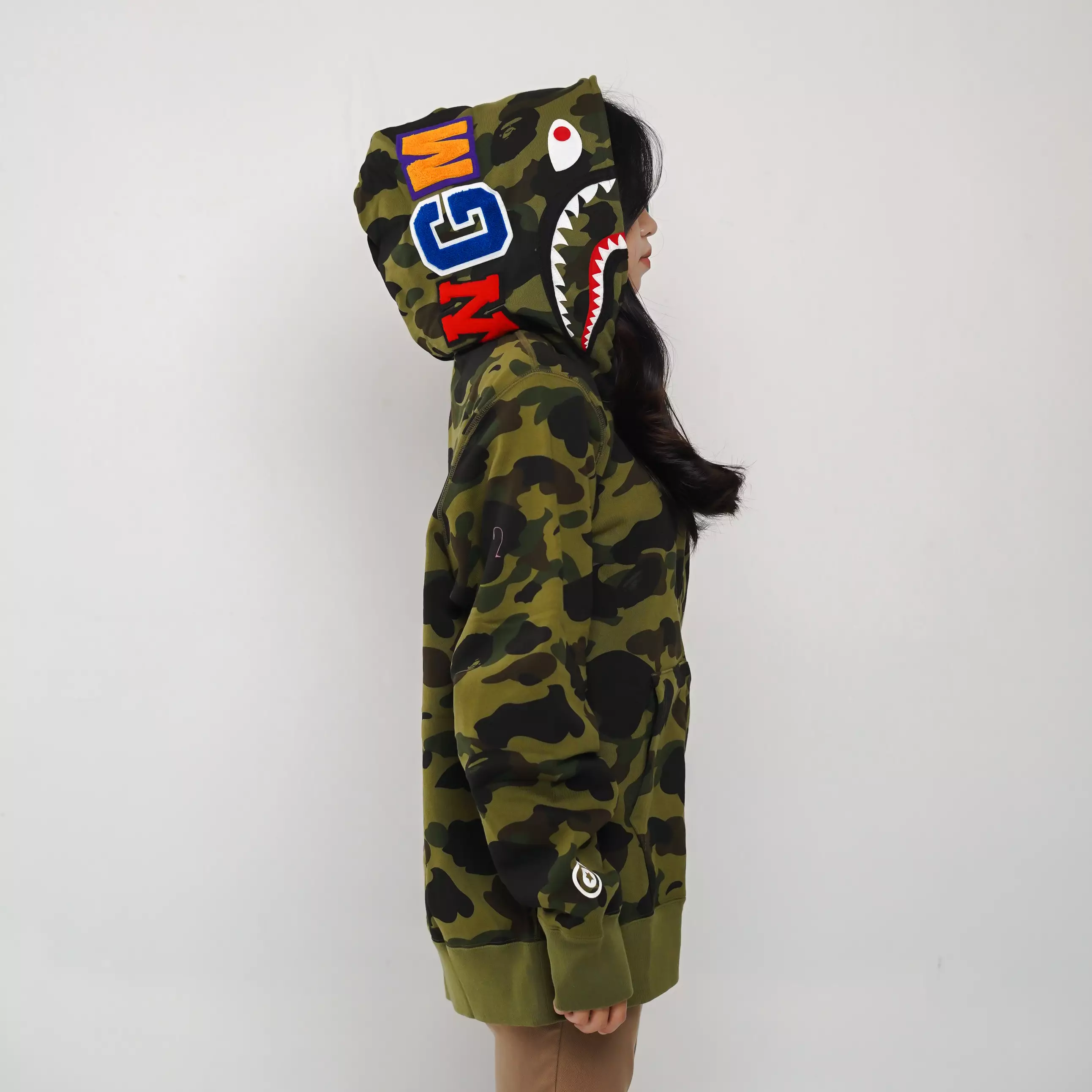 Hoodie BAPE SHARK WGM CAMO GREEN FULL ZIP JACKET 100% ORIGINAL