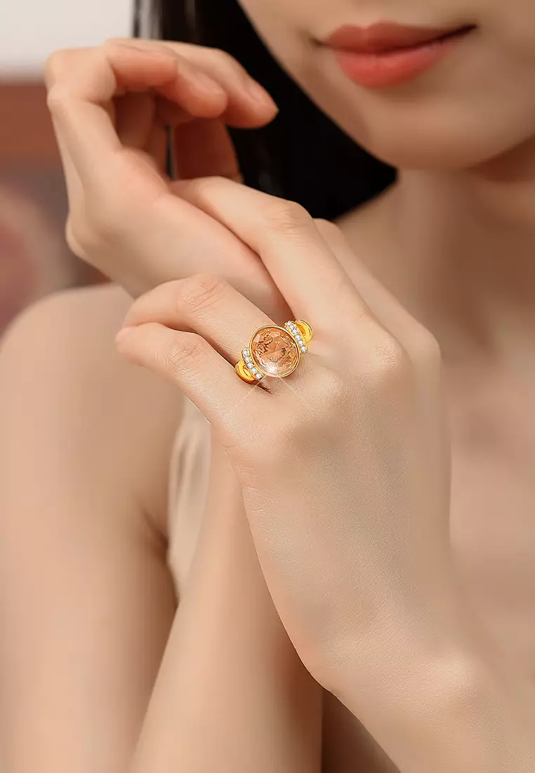 Cincin Wanita Original Mewah Fashion Perhiasan Kuning Zircon 5A Adjustable Cincin Cewek