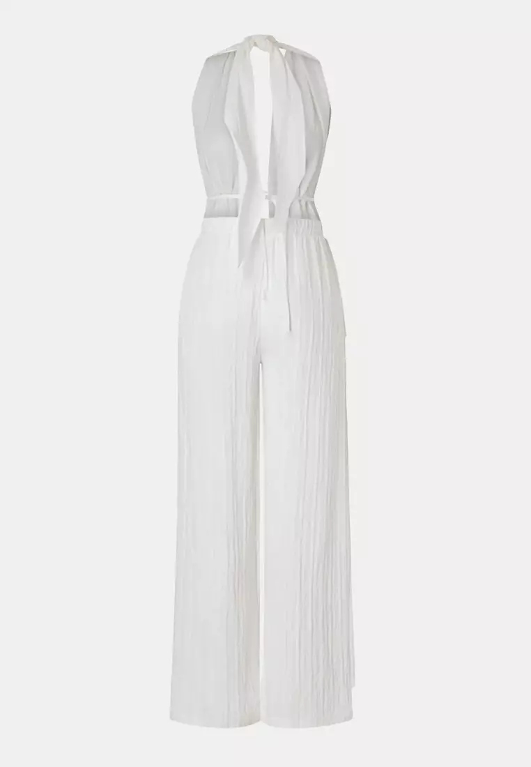 Ecru Woven Gathered Beach Blouse-Pants Set Tbess25Au63
