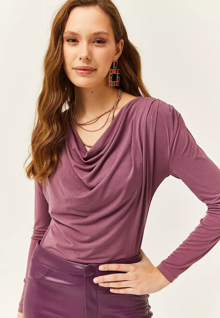 Cowl Neck Long Sleeve Blouse