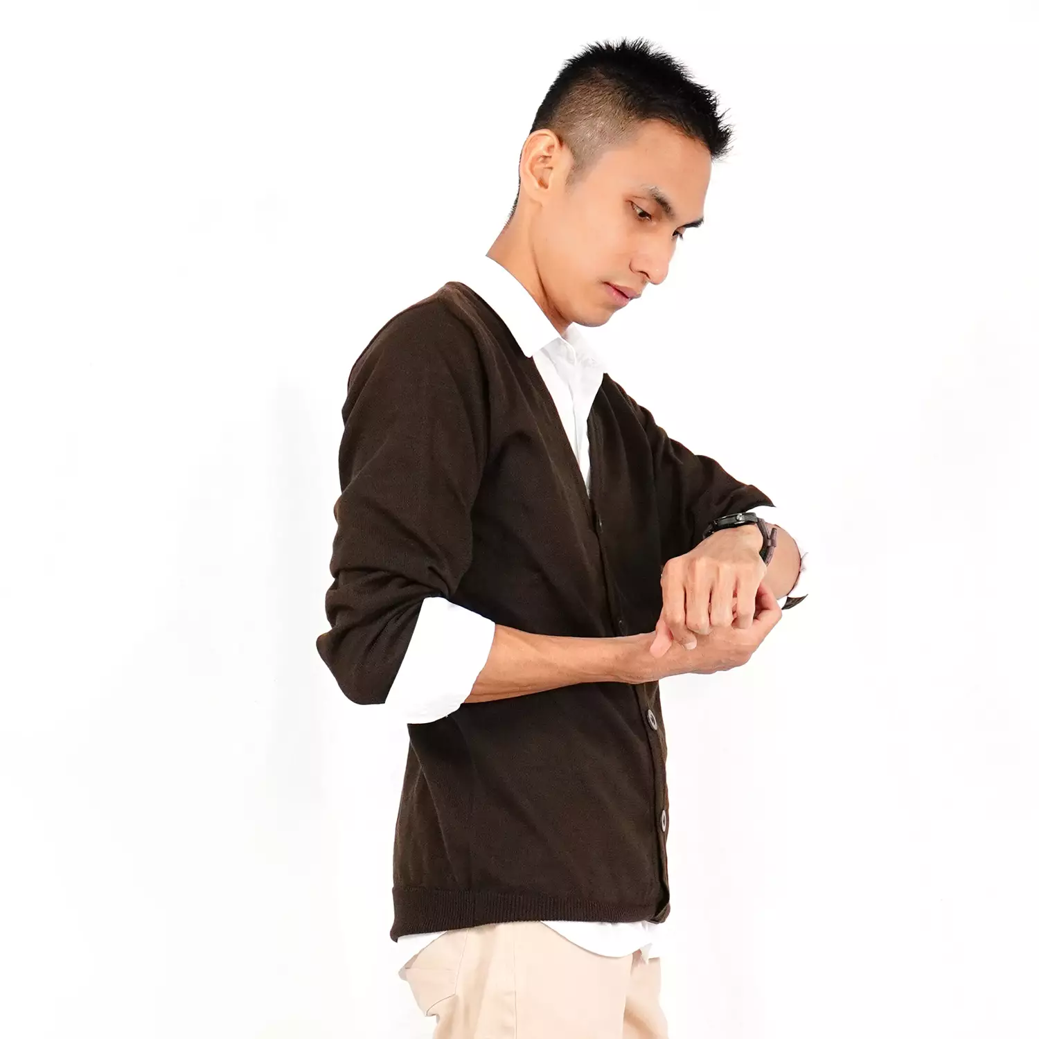 RICO Cardigan Rajut V Neck Fashion Korea Kardigan Pria Leher V - KOPI