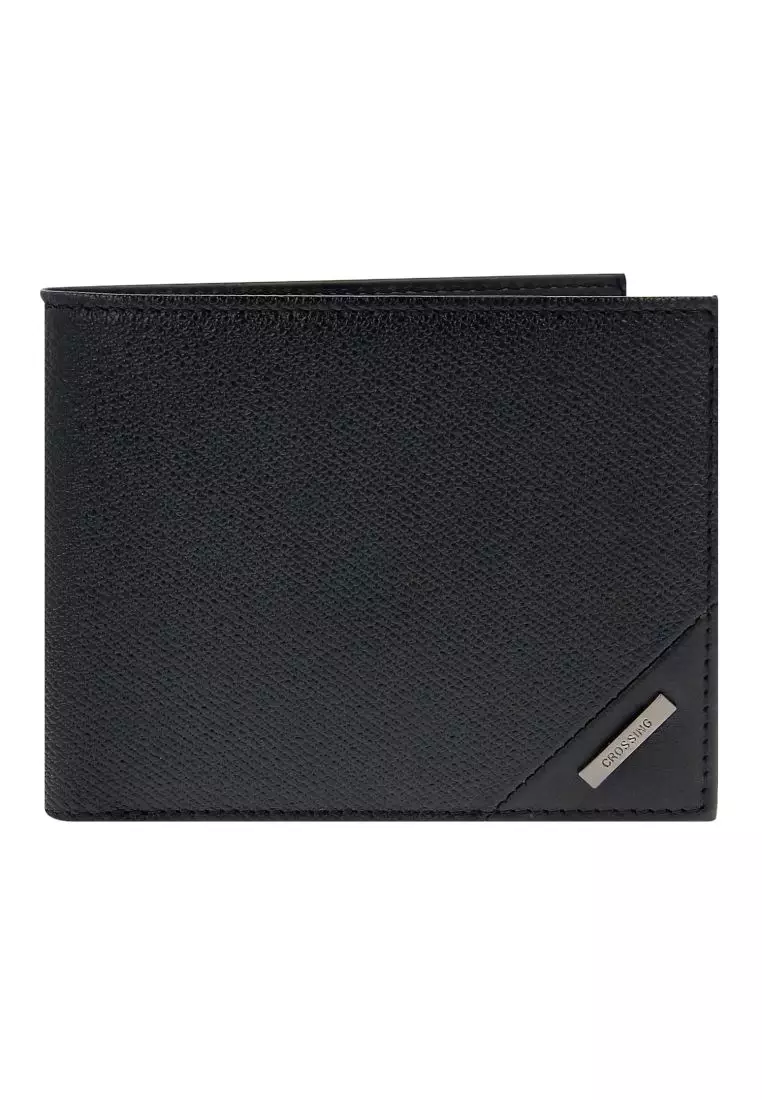 Crossing Riforma Bi fold Leather Wallet With Flap And Coin Pouch RFID Black