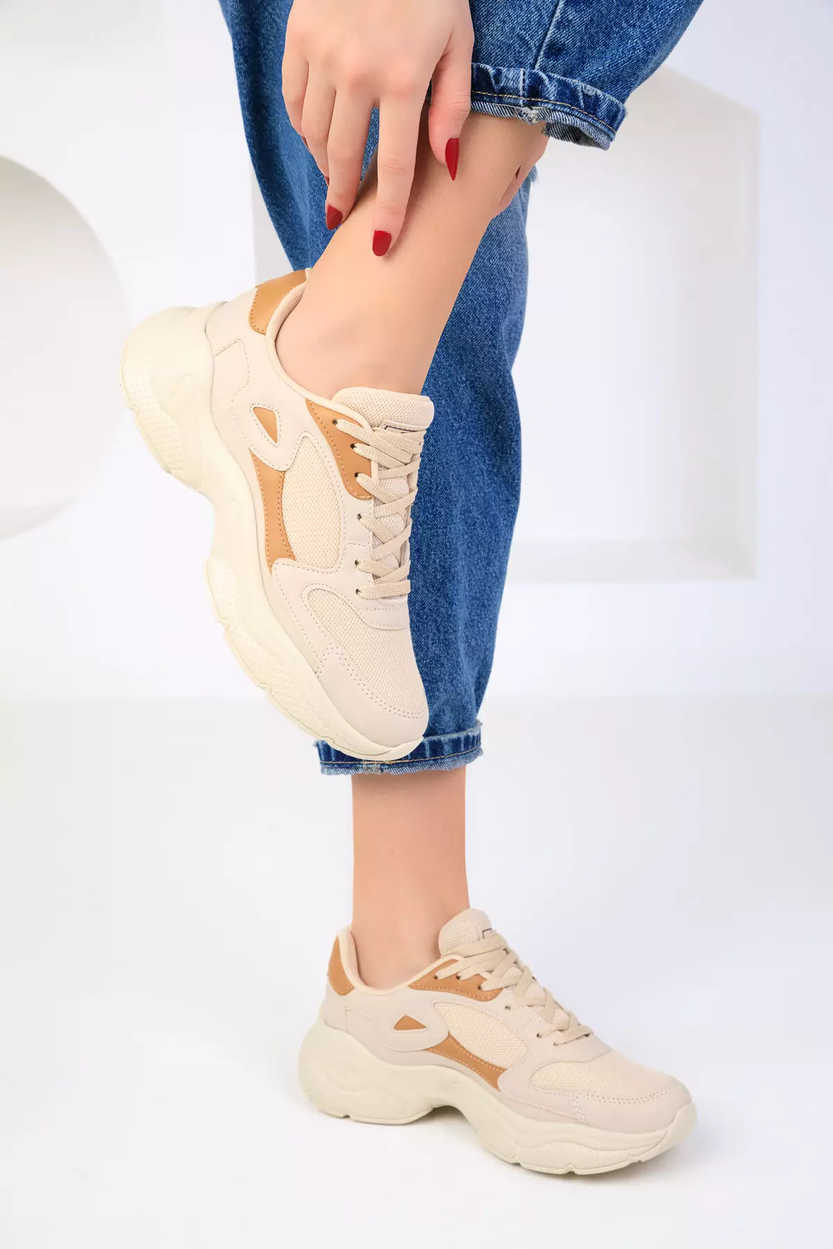 Beige-Tan Women's Sneakers 18147