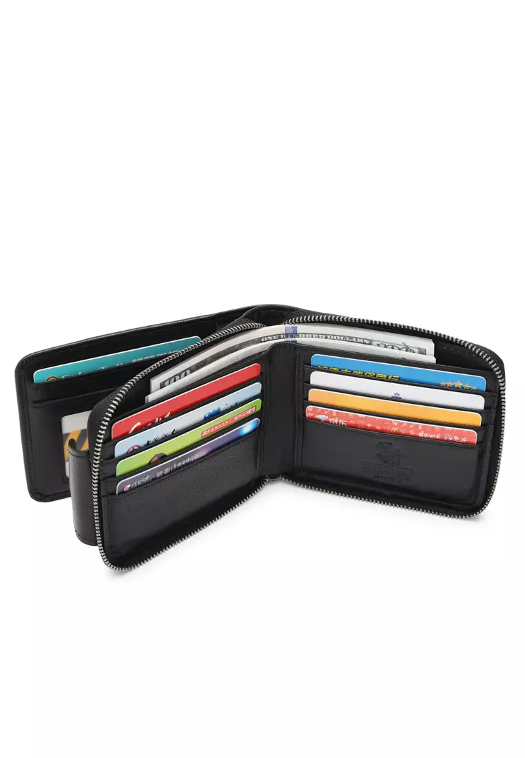 Men's Genuine Leather Zipper Wallet - Black