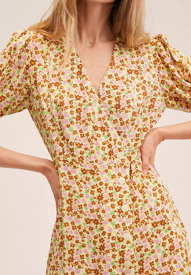 Printed Dress With Balloon Sleeves