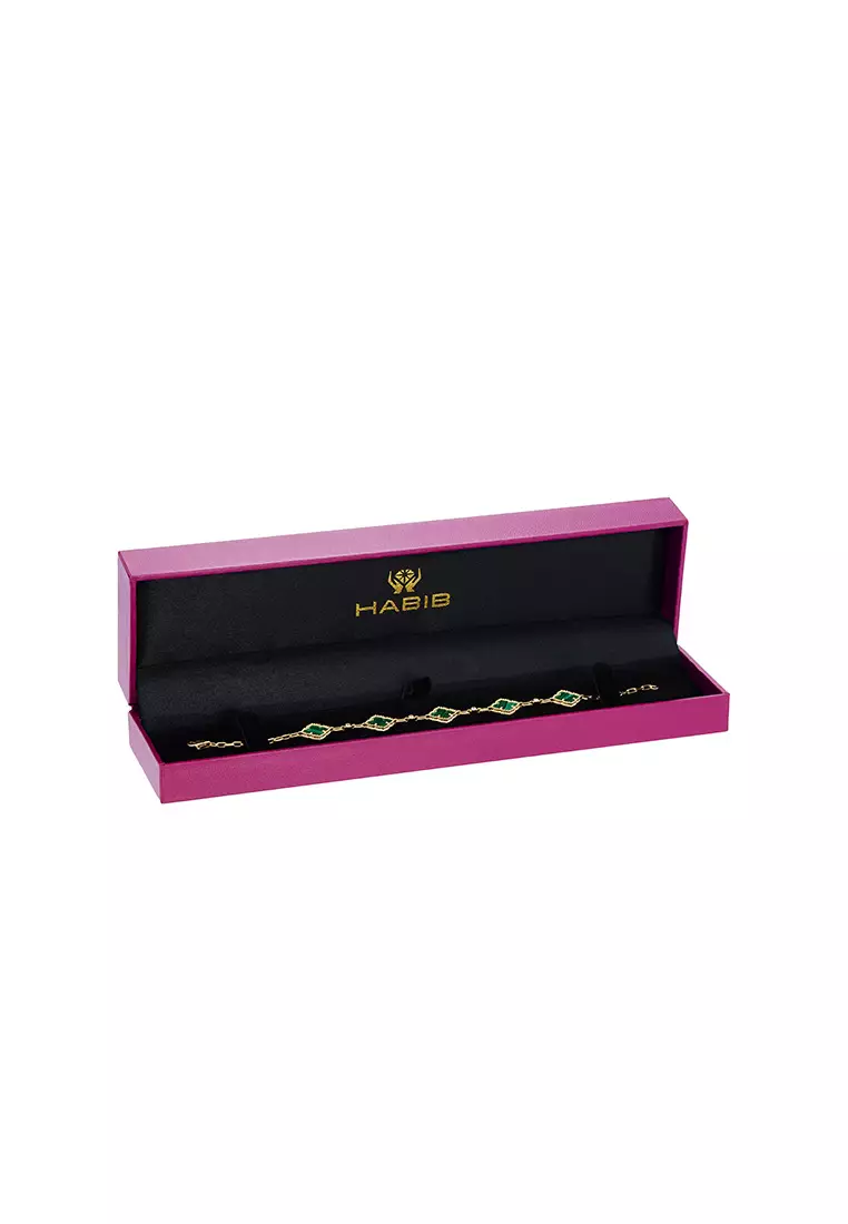 HABIB AL-ZAHRA | Fancy Cut Green Malachite and Diamond Bracelet in 750/18K Yellow Gold 681961124(YG)-MALA