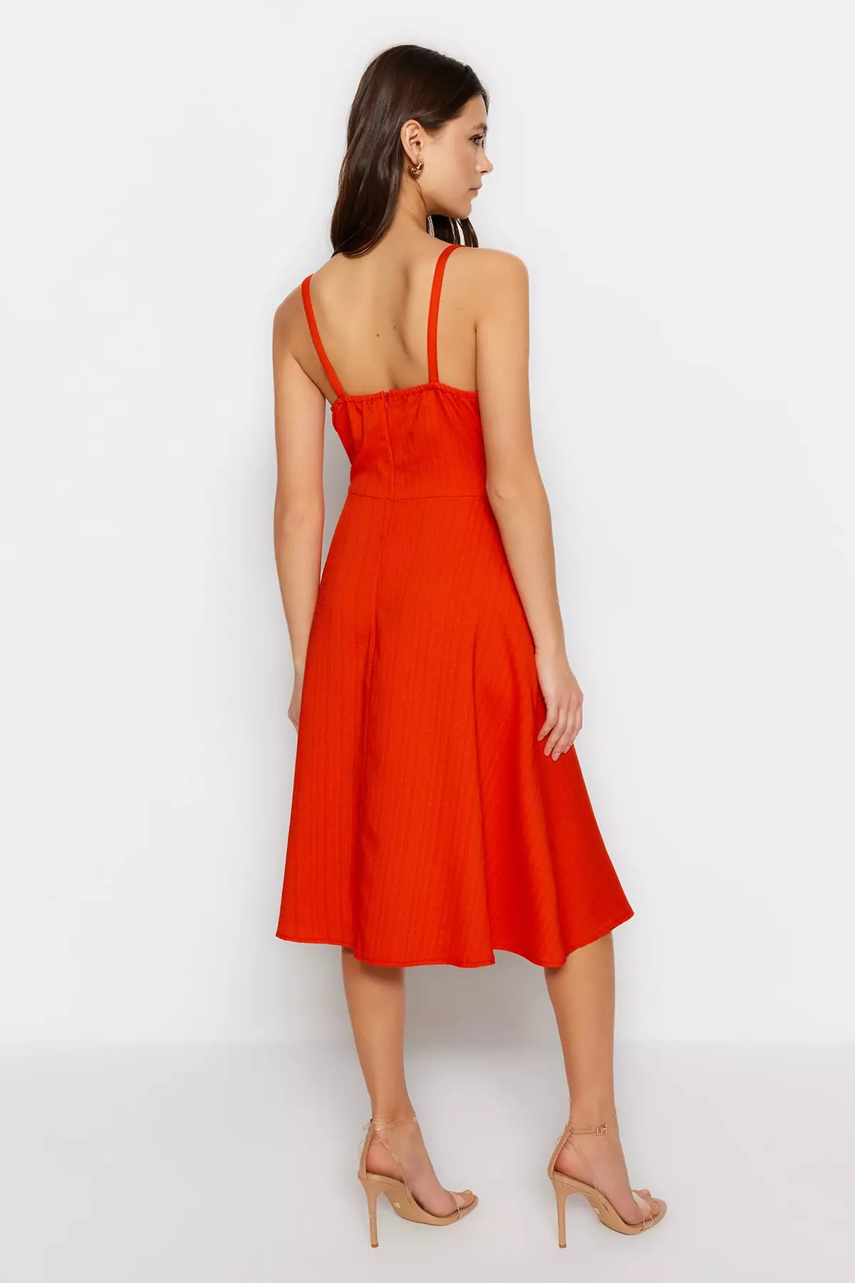Trendyol Woman Midi A-Line Standing Collar Woven Dress Vestito, Damson Color, 34 Donna