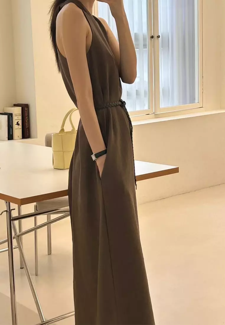 Retro waist cinching loose slimming vest dress CA25032728BW