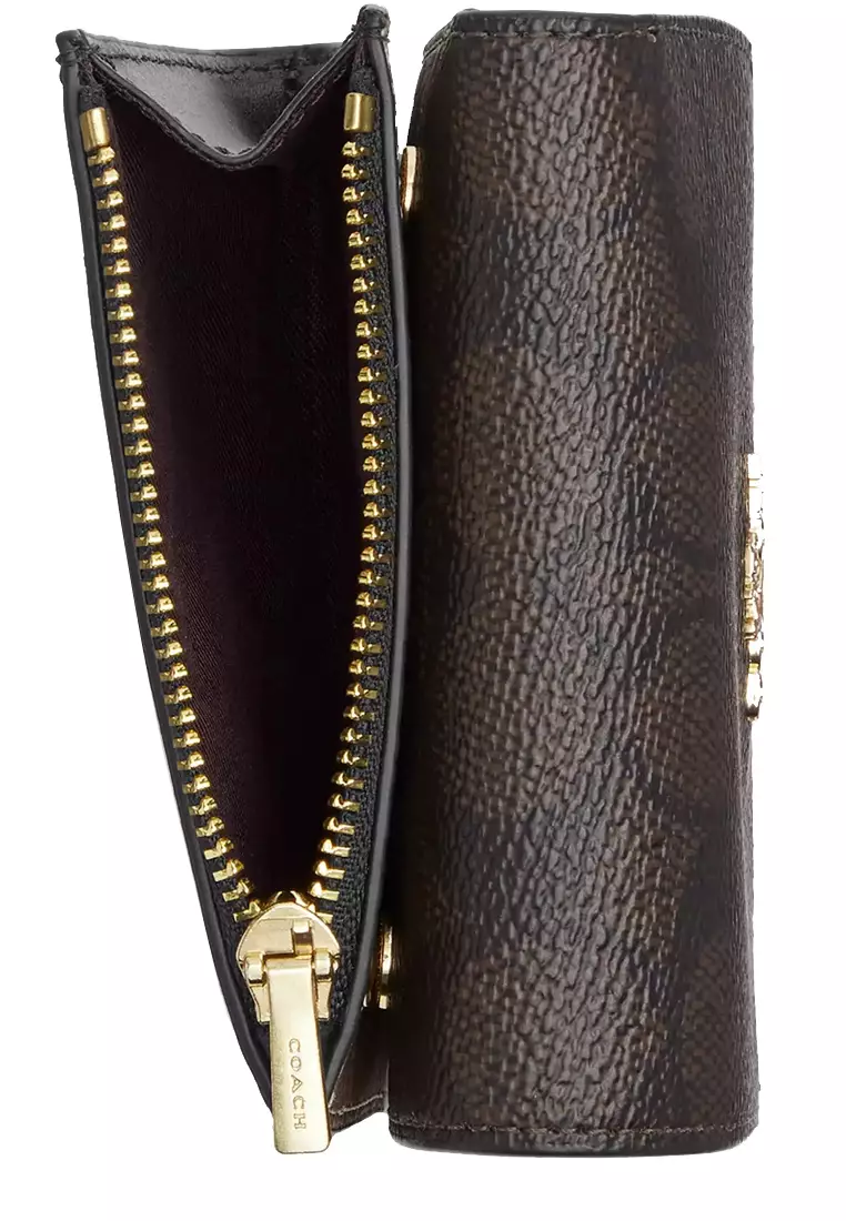 Card Holder Wallet In Blocked Signature Canvas in Walnut/ Tan CZ446