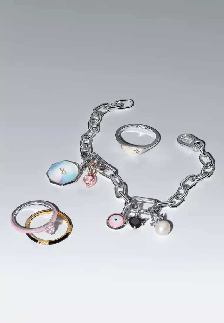 Pandora ME 14K Gold Plated Black Enamel & Stones Ring