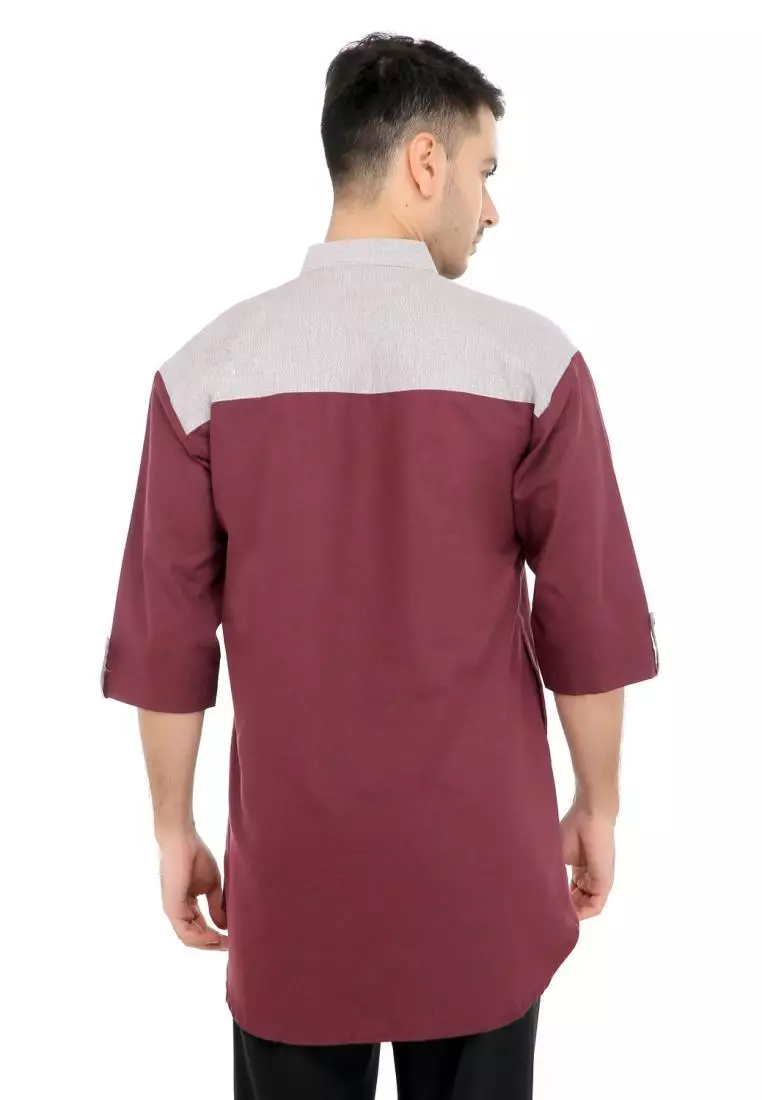 Baju Koko Gamis Muslim Pria Luqman - Maroon