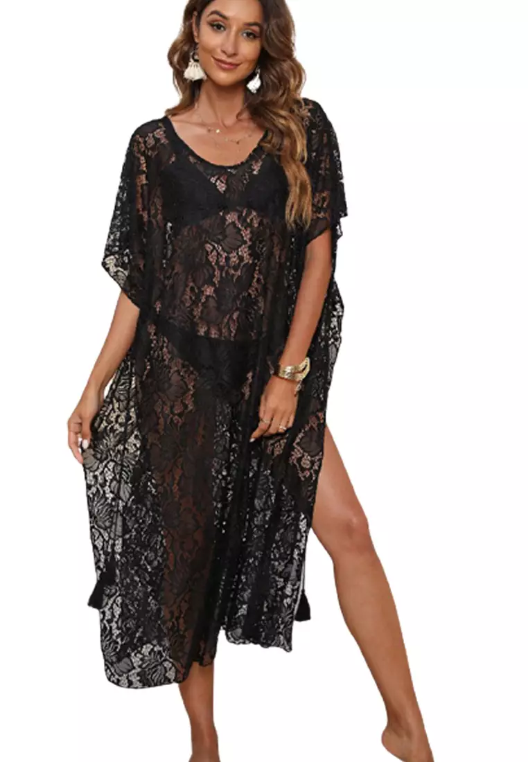 Buy LYCKA LTH3135 Lady Beachwear Long Breezy Beach Coverup Black 2024