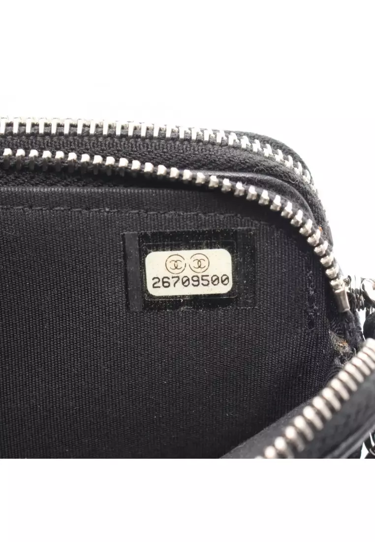 Pre-Loved Chanel Double zip chain wallet Caviar skin black silver hardware