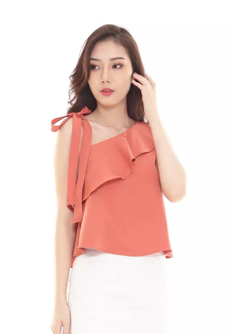 Stella Top Self-tied up Ribbon in Orange