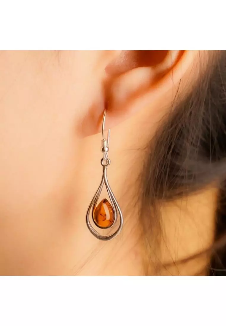 Multifaceted Baltic Amber Nested Drop Silver Hook Earrings with 925 Sterling Silver