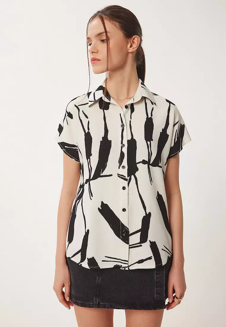 Patterned Short Sleeve Viscose Shirt