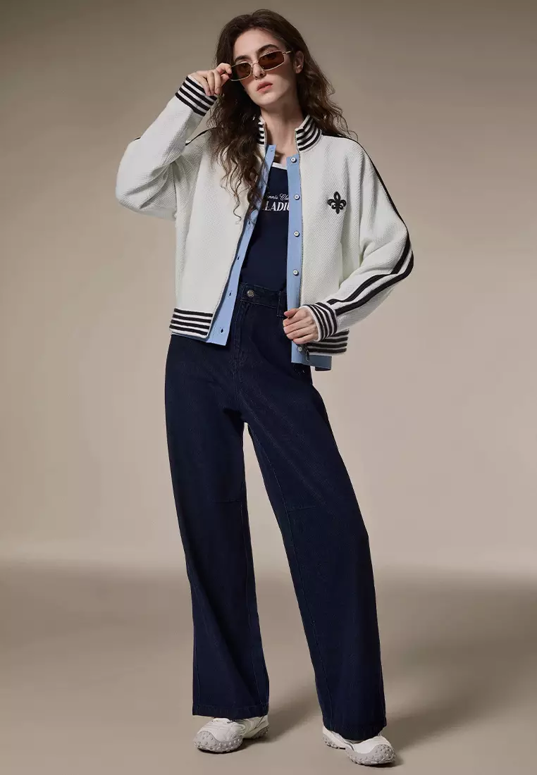 女裝鳶尾花 LOGO 拼色條紋針織外套 開襟毛衣