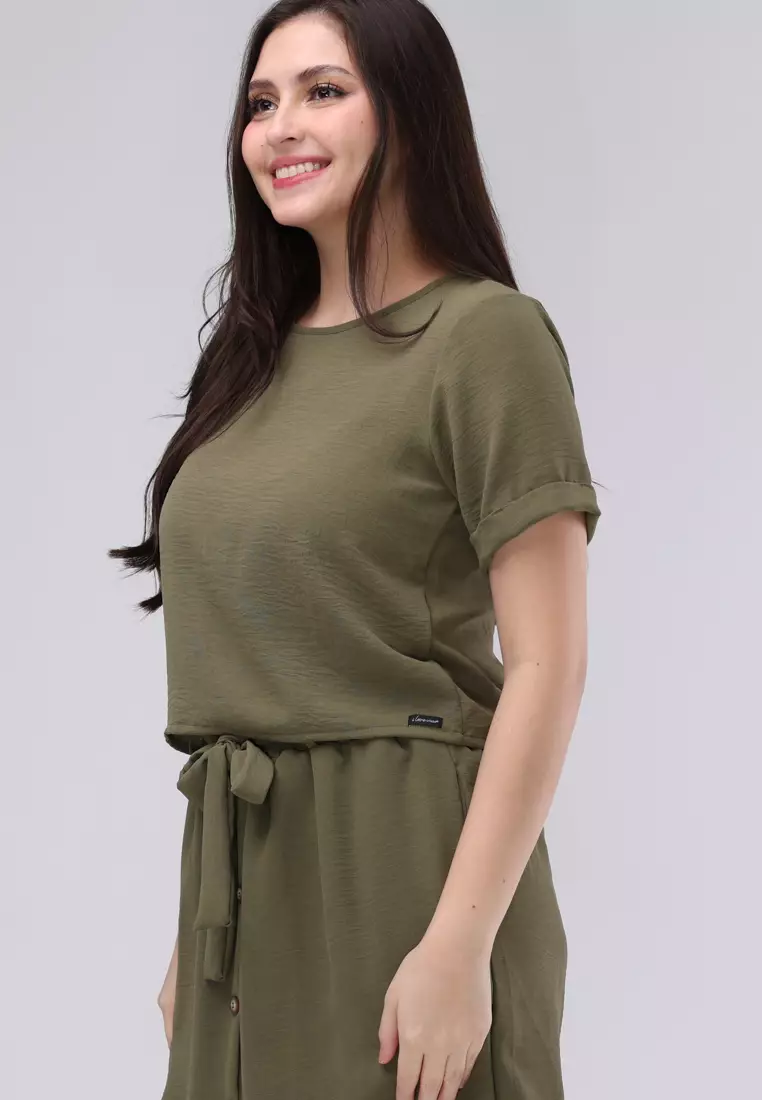Linen Wrinkle Short Sleeves Terno Skort