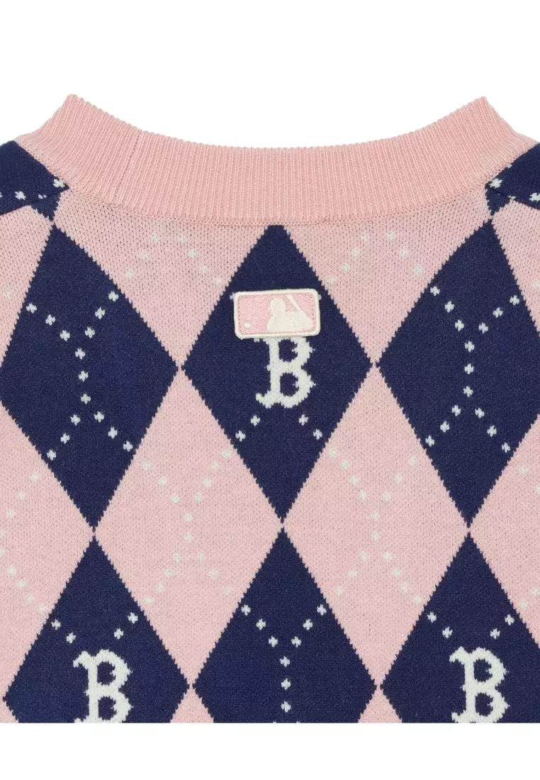 WOMENS ARGYLE MONOGRAM ALL OVER CROP CARDIGAN BOSTON RED SOX