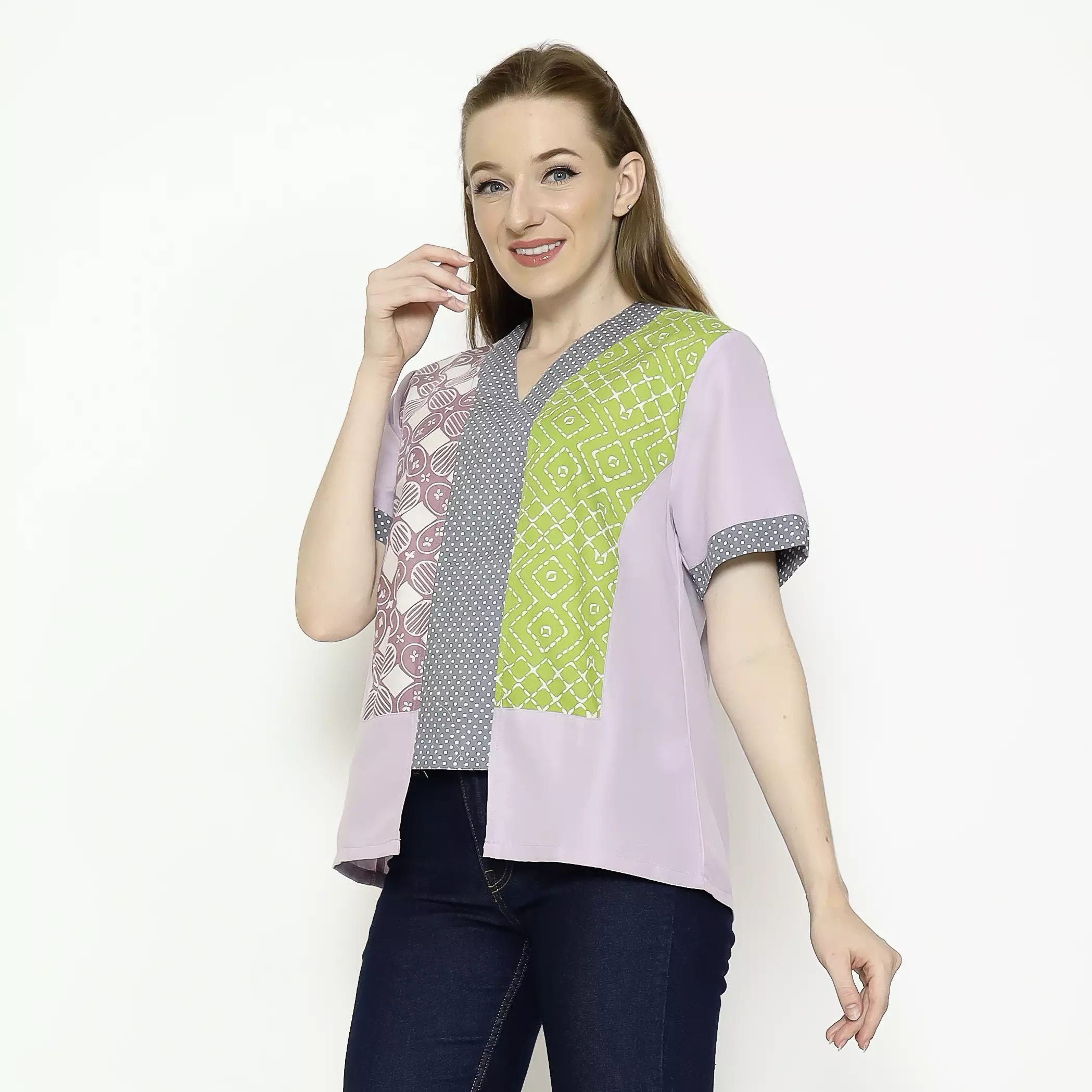 Blouse Batik Wanita - Bhatara Batik Michela - Atasan Batik Modern Lengan Pendek