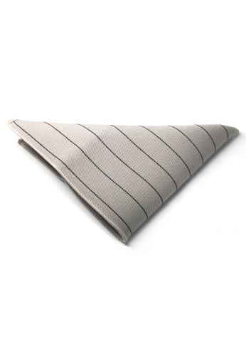 Splice Cufflinks white Bars Series Thin Black Stripes Greyish White Cotton Pocket Square SP744AC75DLCSG_1